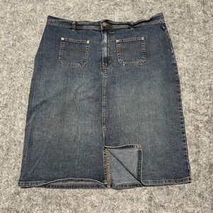 Bill Blass Jeans Blue Stretch Denim Midi Skirt Size 16